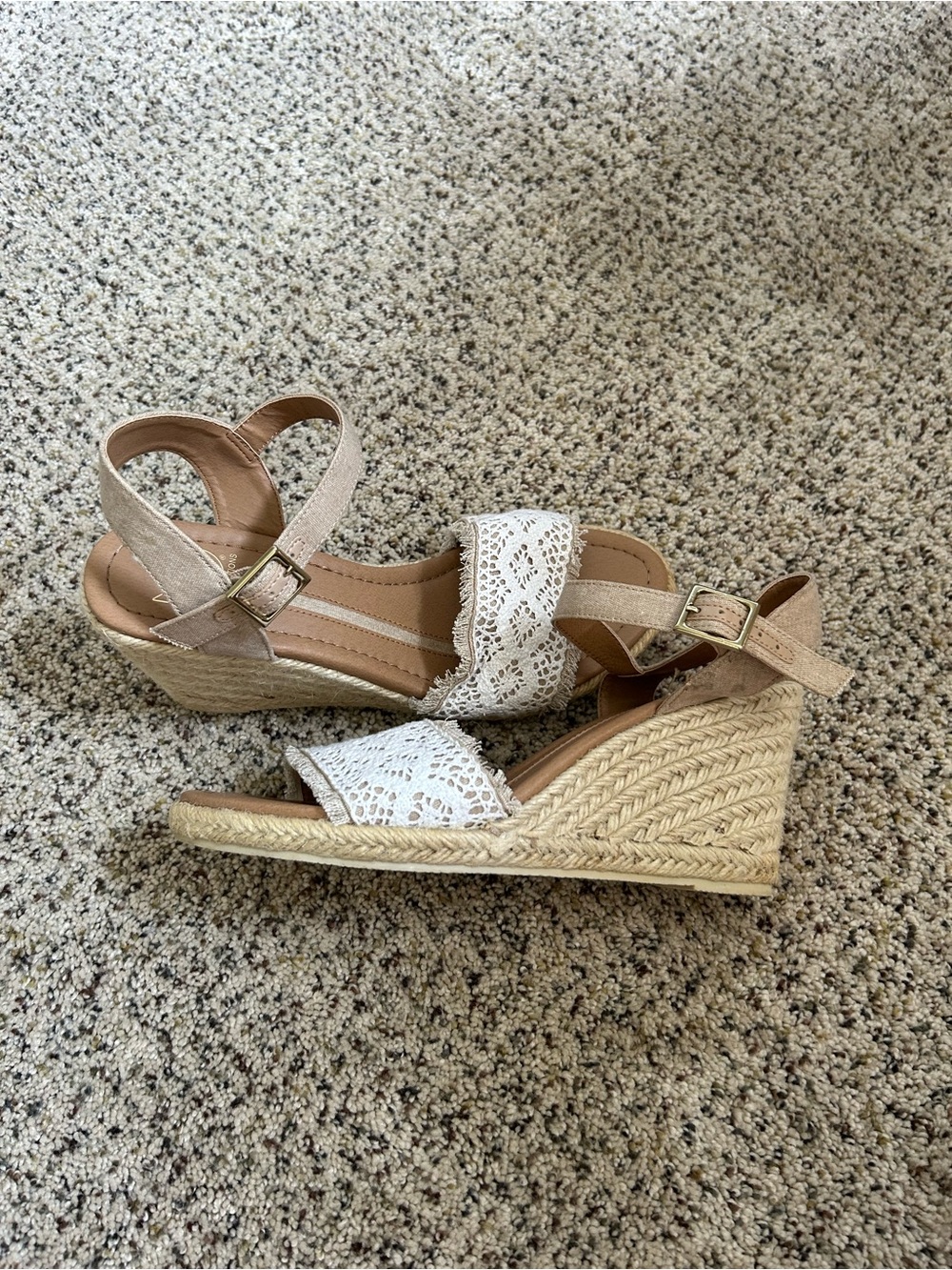 new directions White Lace and Tan Espadrille Wedge Sandals